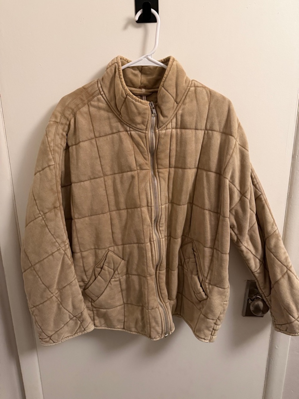 Free People Quilted Beige Bomber Jacket